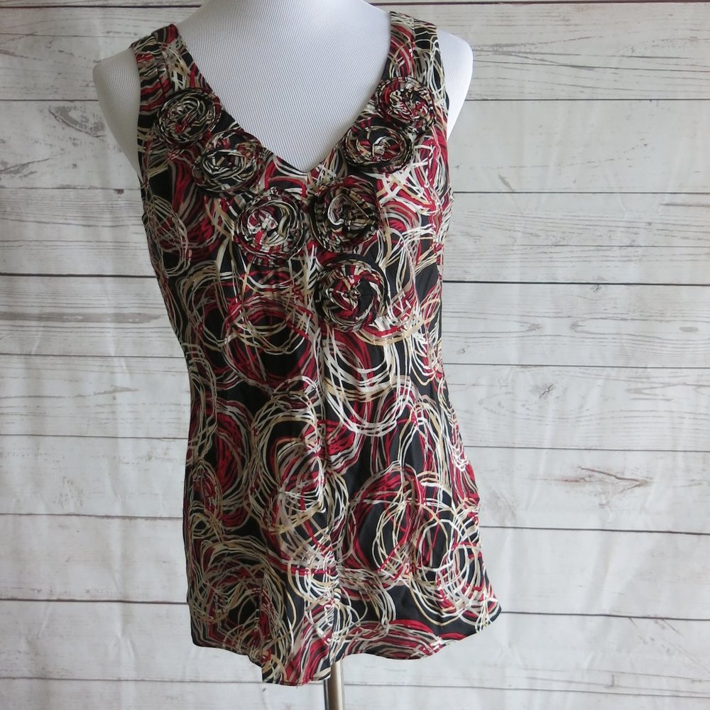 NIC + ZOE Multi Color Geometric Pattern Side Zip Sleeveless V Neck Top Blouse 2